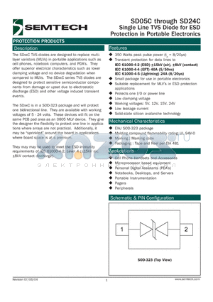 SD05C datasheet - Single Line TVS Diode for ESD Protection in Portable Electronics