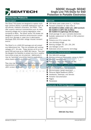 SD05C.TCT datasheet - Single Line TVS Diode for ESD Protection in Portable Electronics