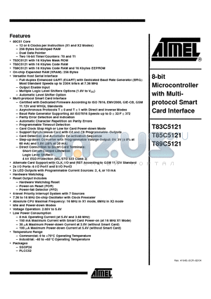 T85C5121-ICSIL datasheet - 8-bit Microcontroller with Multi protocol SMART Card Interface