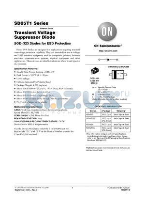 SD05T1 datasheet - Transient Voltage Suppressor Diode SOD.323 Diodes for ESD Protection