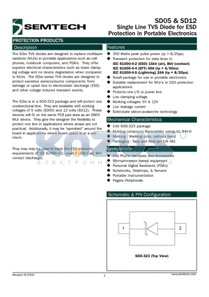 SD05TC datasheet - Single Line TVS Diode for ESD Protection in Portable Electronics