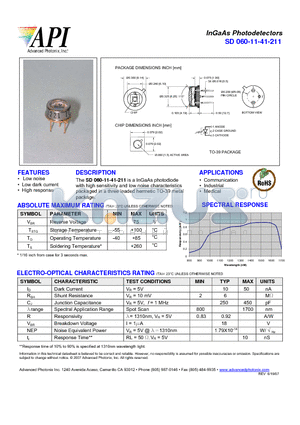 SD060-11-41-211 datasheet - InGaAs Photodetectors
