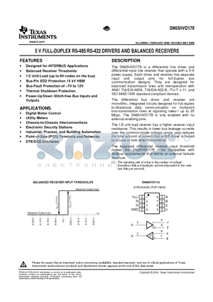 SN65HVD179 datasheet - 5 V FULL-DUPLEX RS-485/RS-422 DRIVERS AND BALANCED RECEIVERS