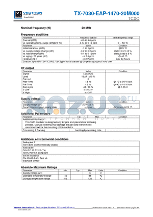 TX-7030-EAP-1470-20M000 datasheet - Nominal frequency (f0)