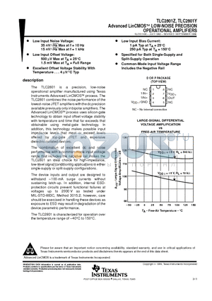 TLC2801Y datasheet - Advanced LinCMOSE LOW-NOISE PRECISION OPERATIONAL AMPLIFIERS