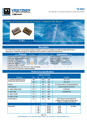 TX-801 datasheet - Temperature Compensated Crystal Oscillator