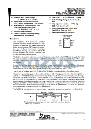 TLC2810 datasheet - LinCMOSE PRECISION DUAL OPERATIONAL AMPLIFIERS