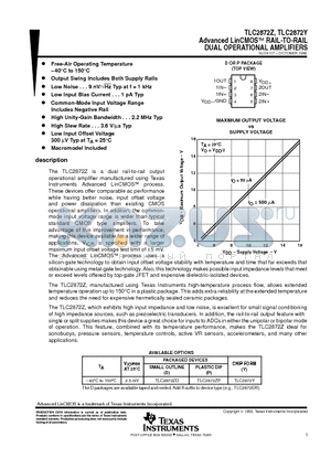 TLC2872 datasheet - Advanced LinCMOSE RAIL-TO-RAIL DUAL OPERATIONAL AMPLIFIERS