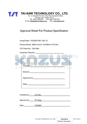 TX0159A datasheet - SMD 5.0x3.2 19.44MHz VCTCXO