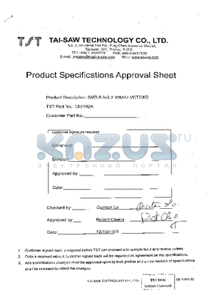 TX0192A datasheet - 5.0x3.2 19.2MHz VCTCXO