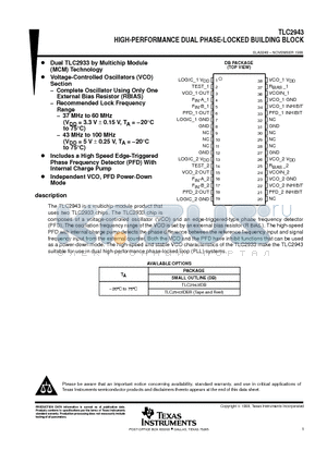 TLC2943DB datasheet - HIGH-PERFORMANCE DUAL PHASE-LOCKED BUILDING BLOCK