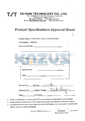 TX0386A datasheet - TCXO SMD 3.2x2.5 16.367667MHz