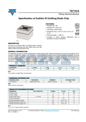 T8714VA-SF-F datasheet - Specification of GaAlAs IR Emitting Diode Chip