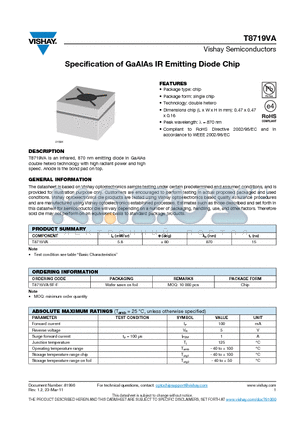 T8719VA-SF-F datasheet - Specification of GaAlAs IR Emitting Diode Chip