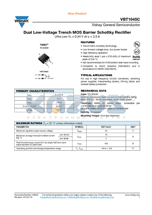 VBT1045C datasheet - Dual Low-Voltage Trench MOS Barrier Schottky Rectifier