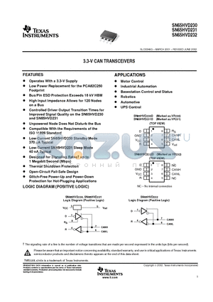 SN65HVD230 datasheet - 3.3-V CAN TRANSCEIVERS