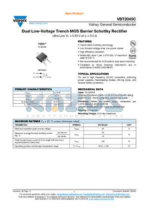 VBT2045C-E3 datasheet - Dual Low-Voltage Trench MOS Barrier Schottky Rectifier
