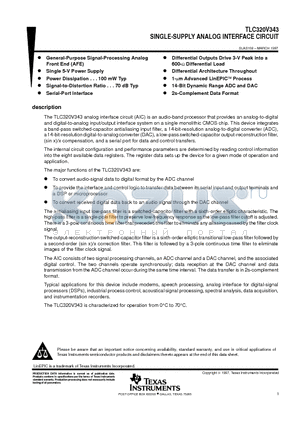 TLC320V343 datasheet - SINGLE-SUPPLY ANALOG INTERFACE CIRCUIT