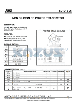 SD1018-06 datasheet - NPN SILICON RF POWER TRANSISTOR