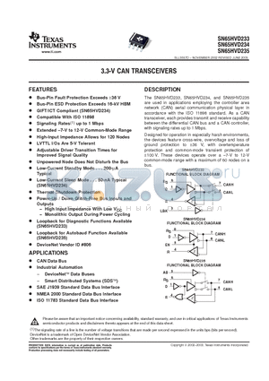 SN65HVD234 datasheet - 3.3-V CAN TRANSCEIVERS