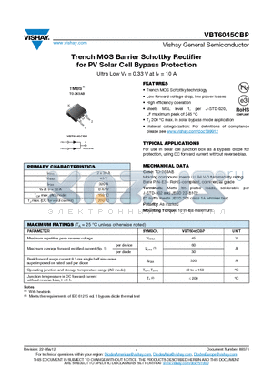 VBT6045CBP datasheet - Trench MOS Barrier Schottky Rectifier