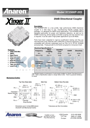 XC2500P-20S datasheet - 20dB Directional Coupler