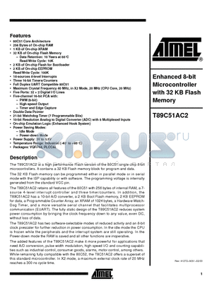 T89C51AC2 datasheet - Enhanced 8-bit Microcontroller with 32 KB Flash Memory