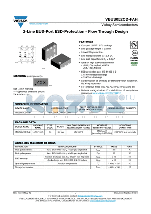 VBUS052CD-FAH-GS08 datasheet - 2-Line BUS-Port ESD-Protection - Flow Through Design