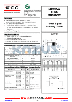 SD101AW datasheet - Small Signal Schottky Diodes