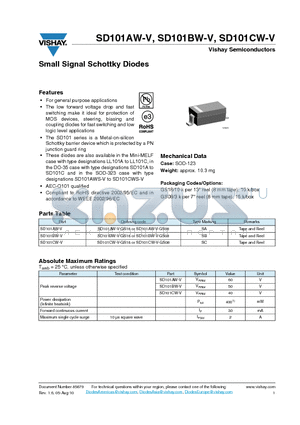 SD101AW-V datasheet - Small Signal Schottky Diodes