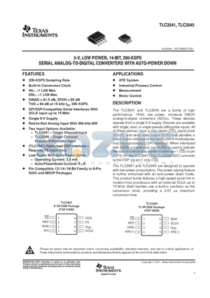 TLC3541IDGK datasheet - 5-V. LOW POWER, 14-BIT, 200-KSPS SERIAL ANALOG-TO-DIGITAL CONVERTERS WITH AUTO-POWER DOWN