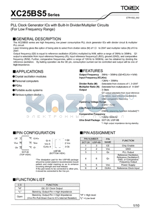 XC25BS5 datasheet - PLL Clock Generator ICs with Built-In Divider/Multiplier Circuits(For Low Frequency Range)