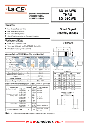 SD101AWS datasheet - Small signal schottky diodes