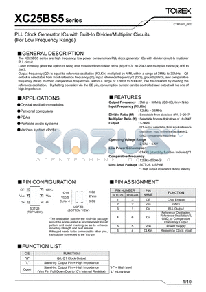 XC25BS5001DR datasheet - PLL Clock Generator ICs with Built-In Divider/Multiplier Circuits(For Low Frequency Range)