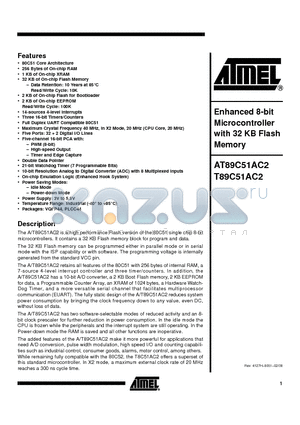 T89C51AC2-RLTIM datasheet - Enhanced 8-bit Microcontroller with 32 KB Flash Memory