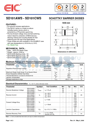 SD101AWS datasheet - SCHOTTKY BARRIER DIODES