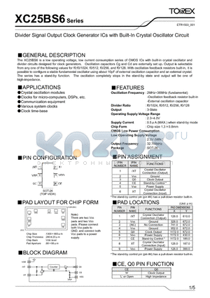 XC25BS6 datasheet - Divider Signal Output Clock Generator ICs with Built-In Crystal Oscillator Circuit