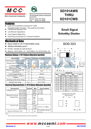 SD101AWS datasheet - Small Signal Schottky Diodes