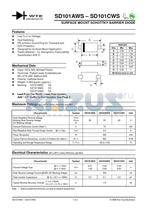 SD101AWS-T1 datasheet - SURFACE MOUNT SCHOTTKY BARRIER DIODE