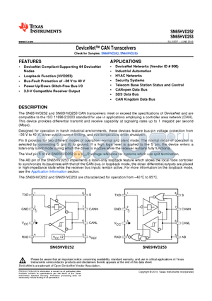 SN65HVD252D datasheet - DeviceNet CAN Transceivers