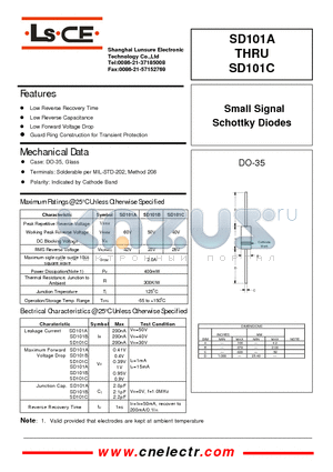 SD101B datasheet - small single schottky diodes