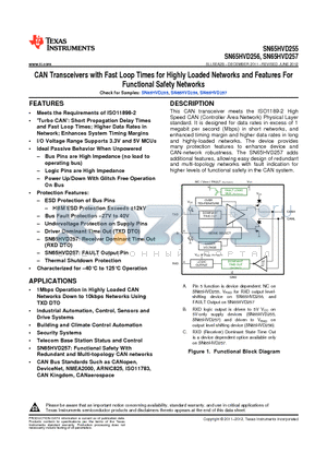 SN65HVD255 datasheet - CAN Transceiver with Fast Loop Times for Highly Loaded Networks