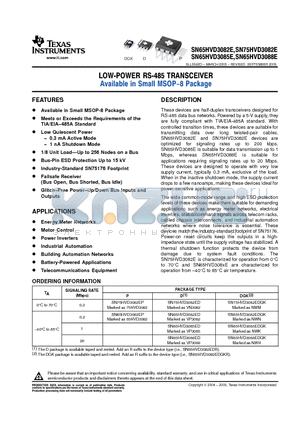 SN65HVD3082ED datasheet - LOW-POWER RS-485 TRANSCEIVER