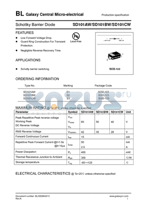 SD101BW datasheet - Schottky Barrier Diode