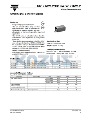 SD101BW-V datasheet - Small Signal Schottky Diodes