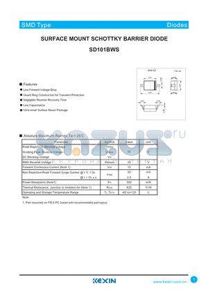 SD101BWS datasheet - SURFACE MOUNT SCHOTTKY BARRIER DIODE