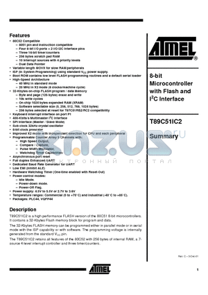 T89C51IC2-RLTIM datasheet - 8-bit Microcontroller with Flash and I2C Interface