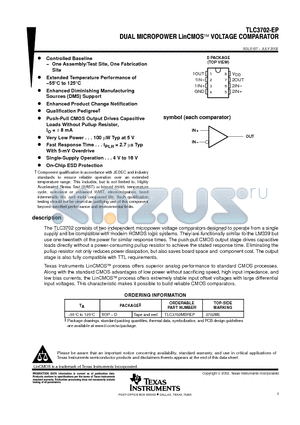 TLC3702MDREP datasheet - DUAL MICROPOWER LinCMOS VOLTAGE COMPARATOR