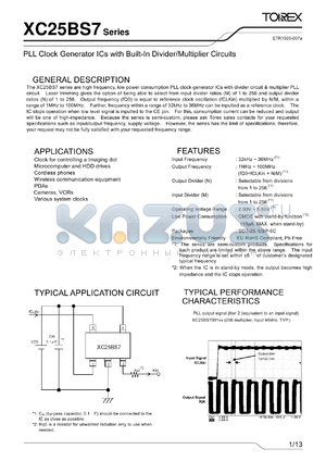 XC25BS7001ER-G datasheet - PLL Clock Generator ICs with Built-In Divider/Multiplier Circuits