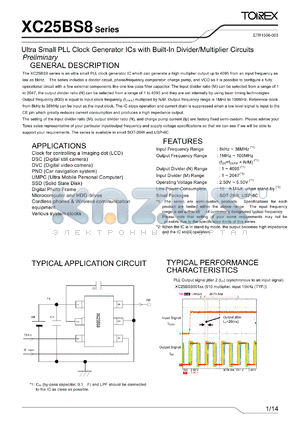 XC25BS8001ER datasheet - Ultra Small PLL Clock Generator ICs with Built-In Divider/Multiplier Circuits